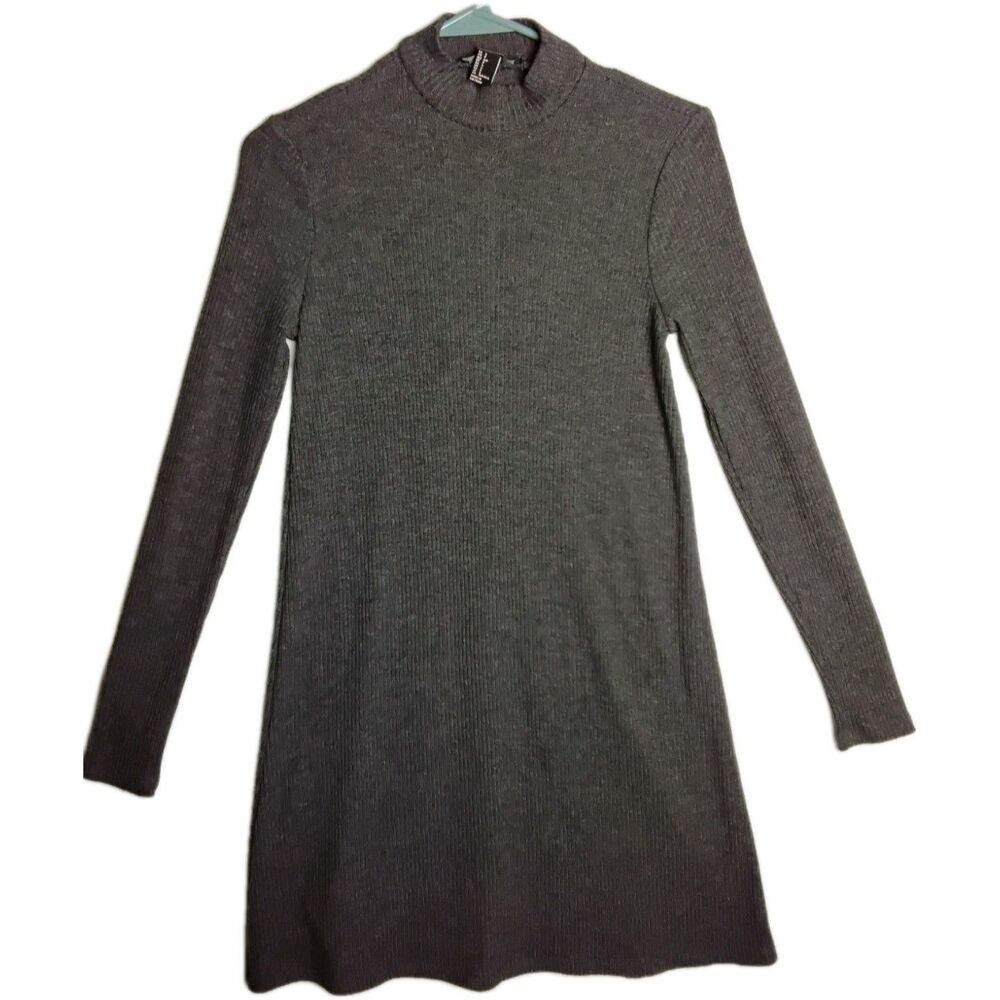 Forever 21 Dark Gray Mockneck Ribbed Sweater Dress Size Small Turtleneck